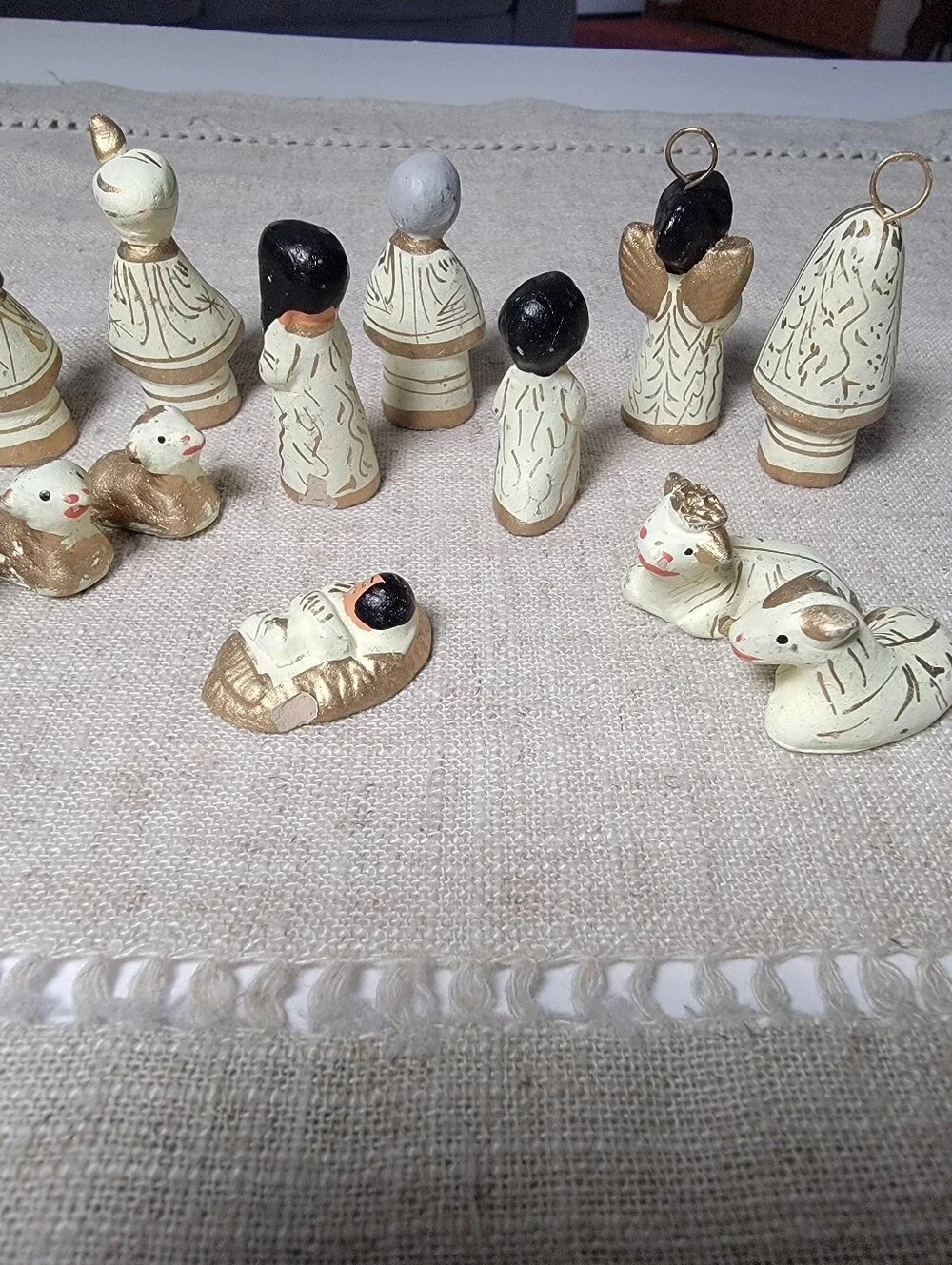 Vintage Tonala Mexican Folk Art Pottery Miniature Nativity 14pc Set